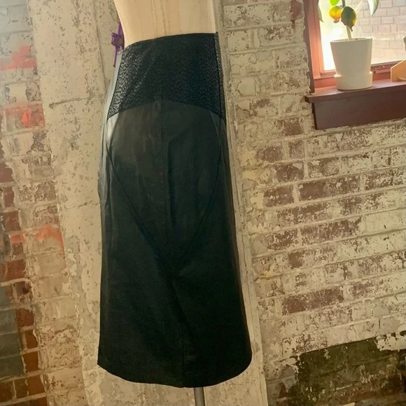 Winlit Womens Black Leather High Waisted Vintage Skirt Deadstock Size 9/10 - Picture 4 of 12